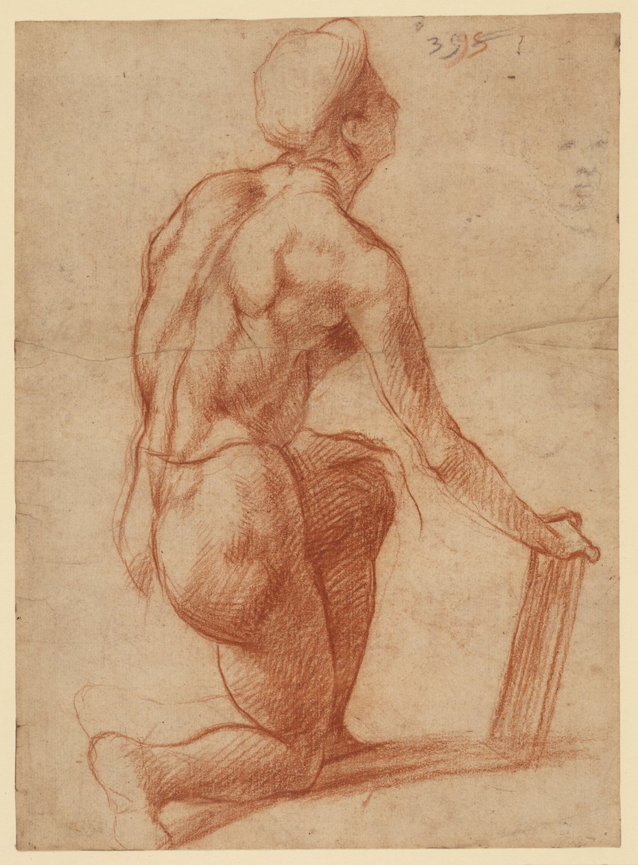 Estudio de una figura arrodillada con un esbozo de rostro (recto); estudio de figura y rostro (verso) de Andrea del Sarto