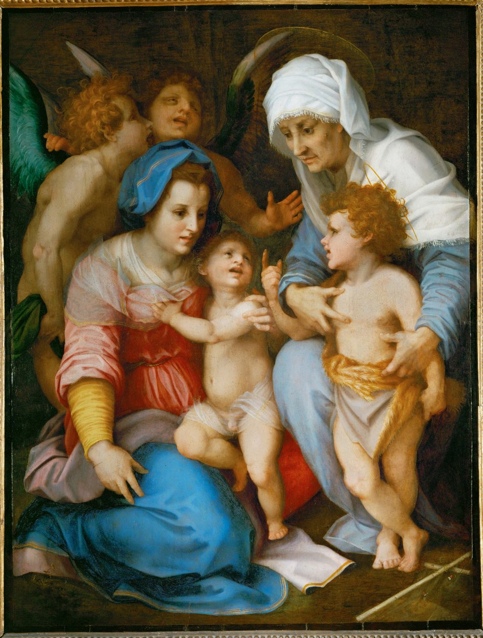 La Sagrada Familia. Santa María, Jesús, San Juan Bautista y su madre Santa Isabel ... de Andrea del Sarto