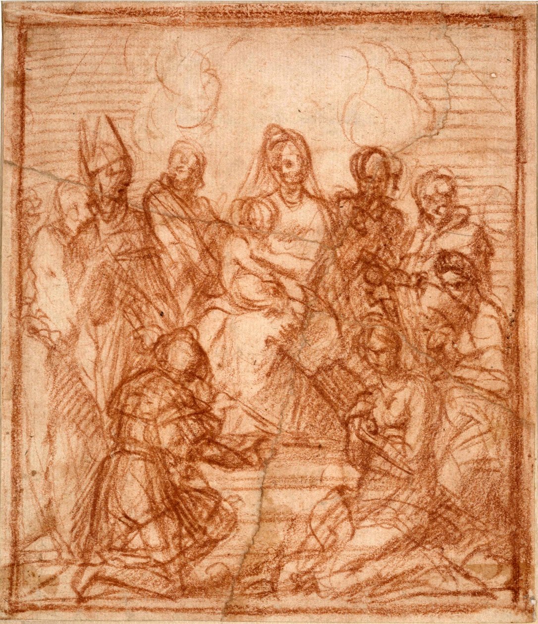 Virgen con el niño en el trono con ocho santos (Estudio de composición) de Andrea del Sarto