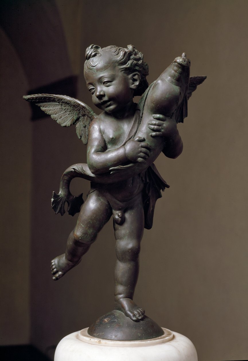 Amor con delfín, escultura de bronce de Verrocchio de Andrea del Verrocchio