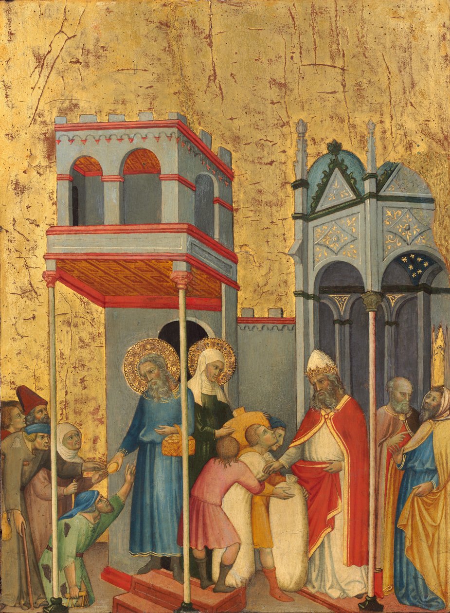 Joaquín y Ana Dando Comida a los Pobres y Ofrendas al Templo de Andrea di Bartolo