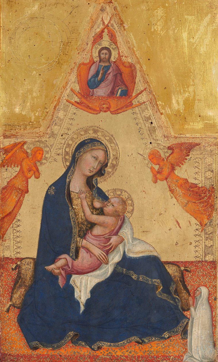 Madonna de la Humildad, Cristo Bendiciendo, Dos Ángeles y un Donante [anverso], c. 1380-1390 de Andrea di Bartolo