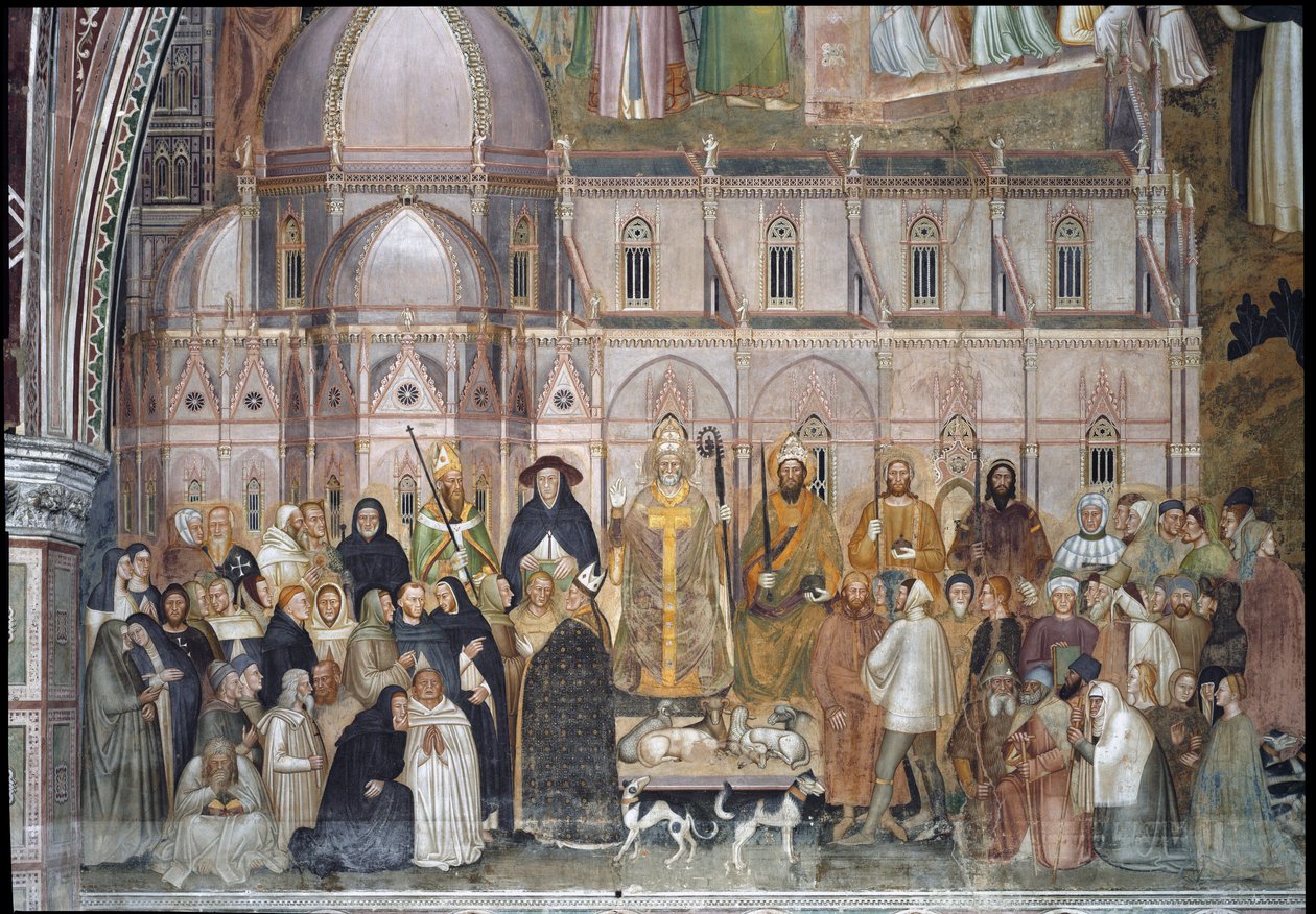 El Triunfo de la Iglesia Católica (Detalle de Fresco) de Andrea di Bonaiuto (fl.1343 77)