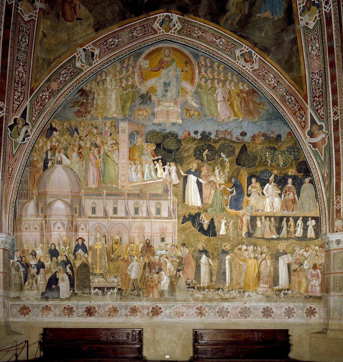 Triunfo de la Iglesia Católica y la orden Dominicana. Capilla de los Españoles (fresco) de Andrea di Bonaiuto (fl.1343 77)
