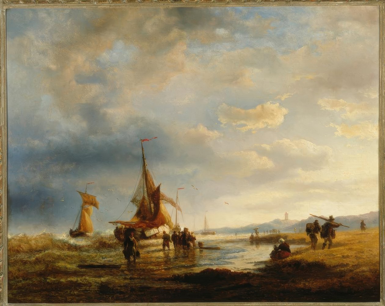 Pescadores en la playa de Andreas Achenbach