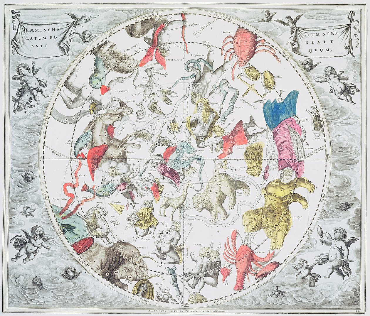 Planisferio celeste mostrando los signos del zodiaco, de 