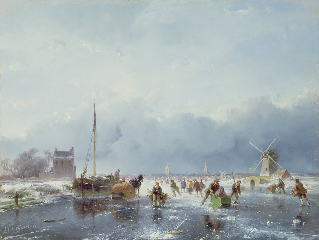Escena de invierno congelado de Andreas Schelfhout