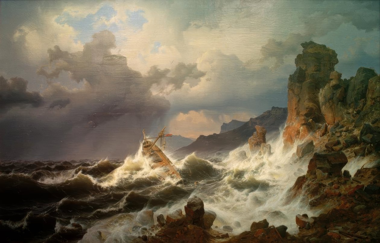 Una tormenta en la costa noruega de Andreas Achenbach