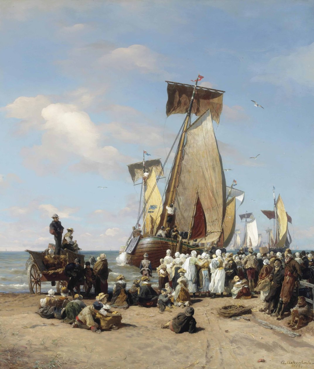 Alemán: Ausfahrt der Heringsflotte Despedida de la flota de Andreas Achenbach