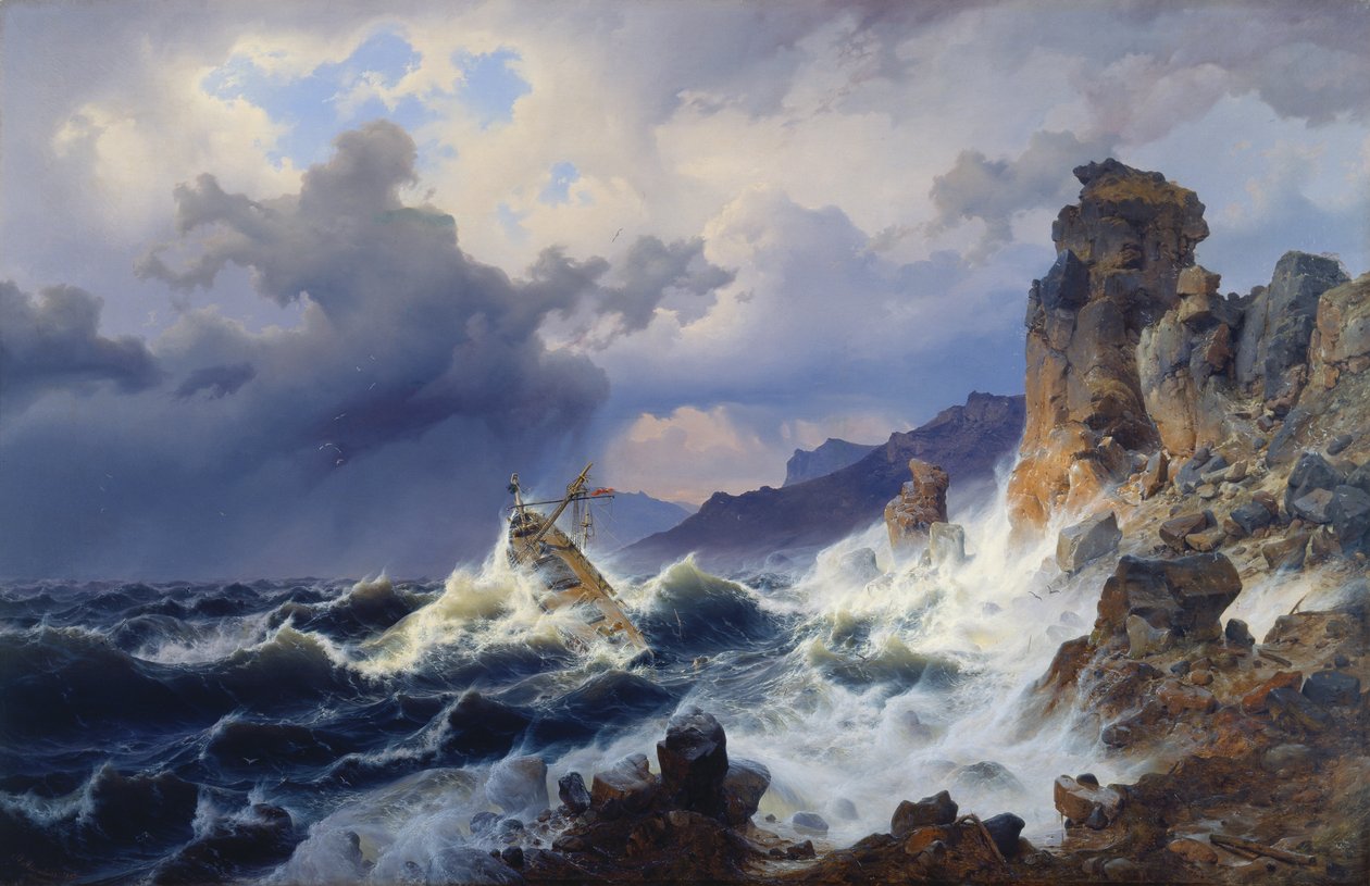 Tormenta en el mar frente a la costa noruega de Andreas Achenbach