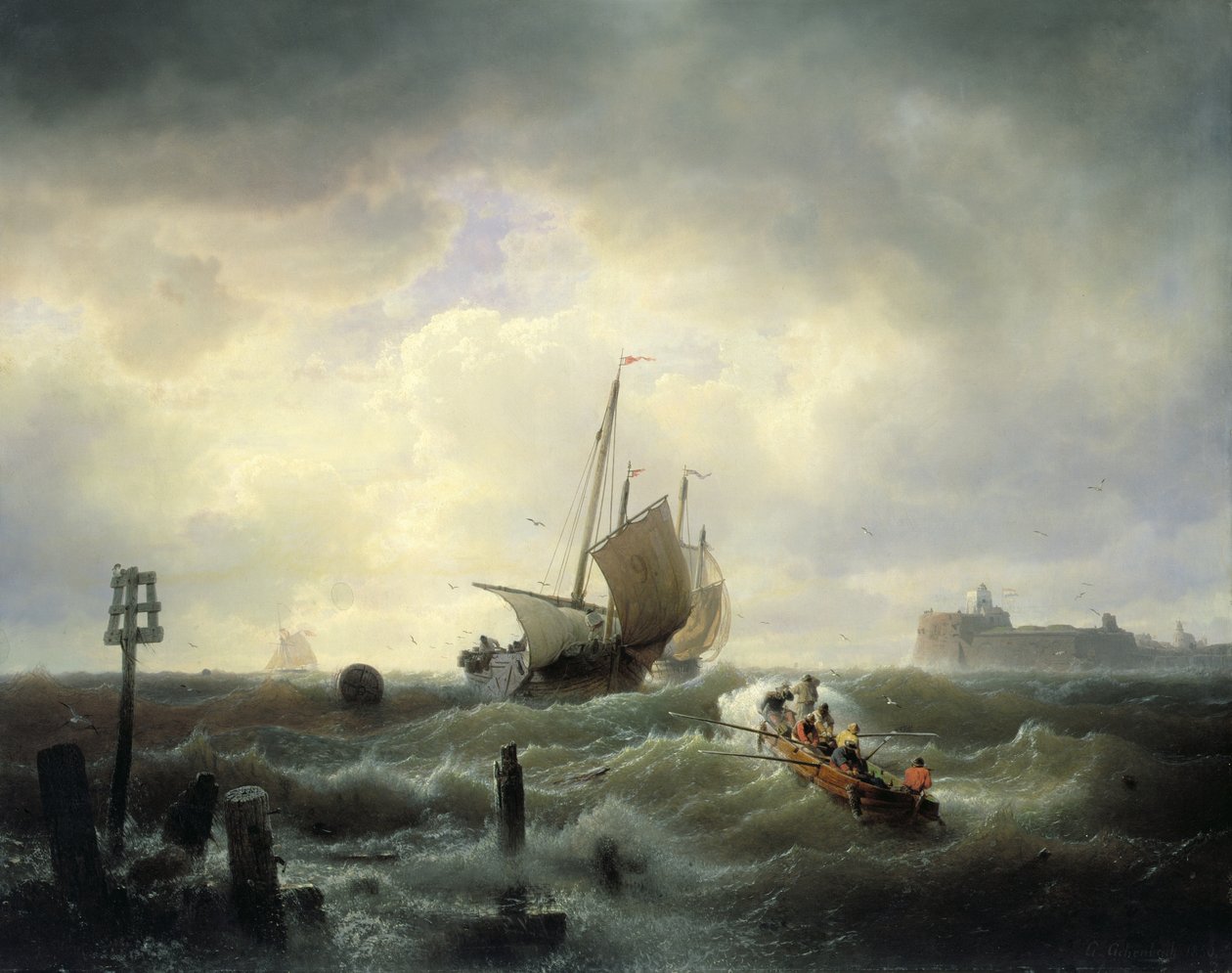 La entrada al puerto de Hellevoetsluys de Andreas Achenbach