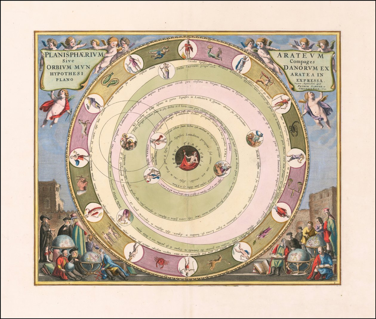 Carta celeste de 1660 que ilustra el modelo del universo del astrónomo griego Arato. de Andreas Cellarius