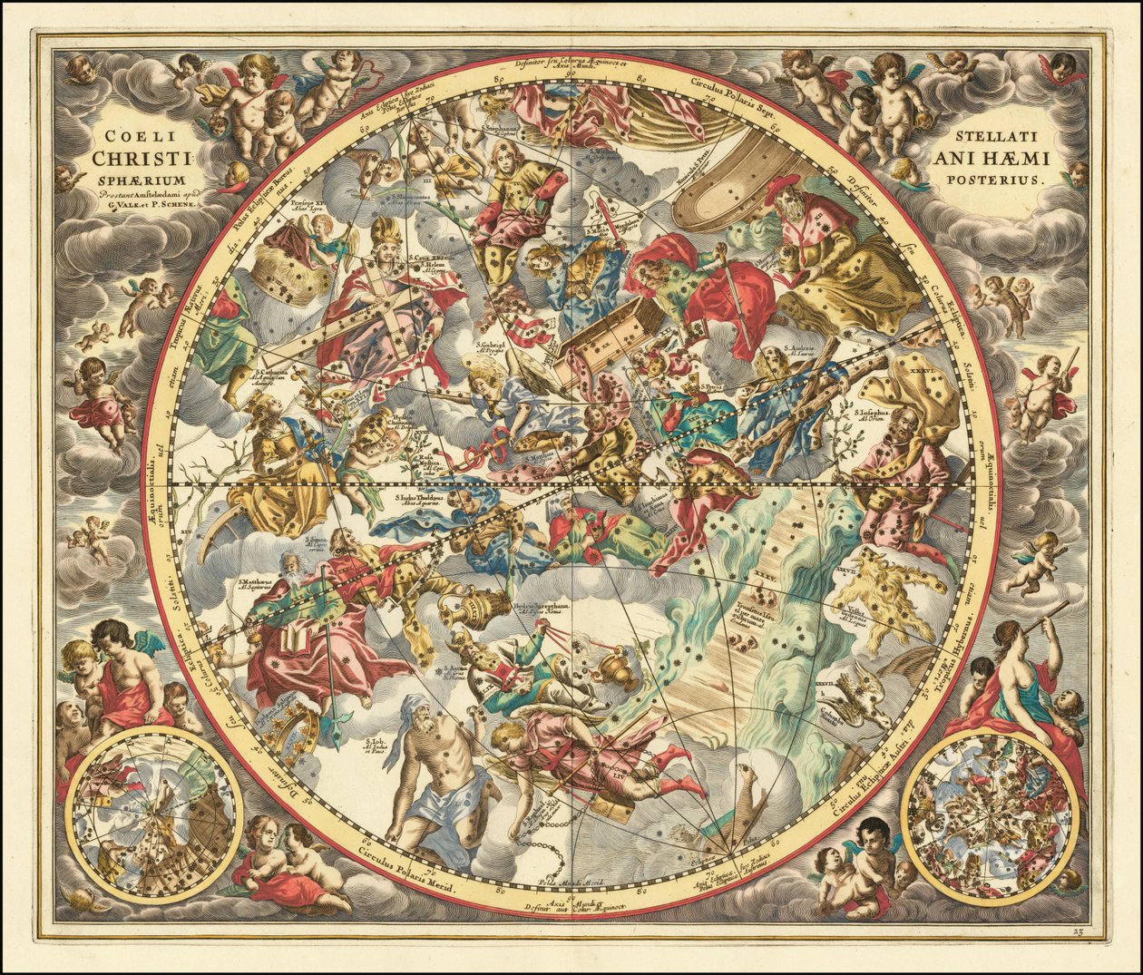 Carta celeste de 1660 que representa las constelaciones según el simbolismo cristiano de Andreas Cellarius