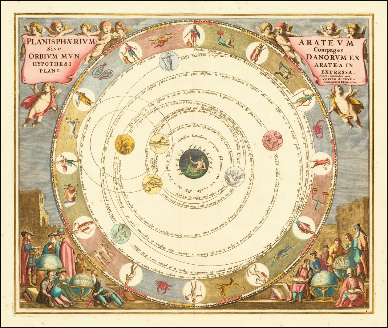 Gráfico de 1660 que ilustra el modelo del universo del astrónomo griego Arato, por Andreas Cellarius. de Andreas Cellarius