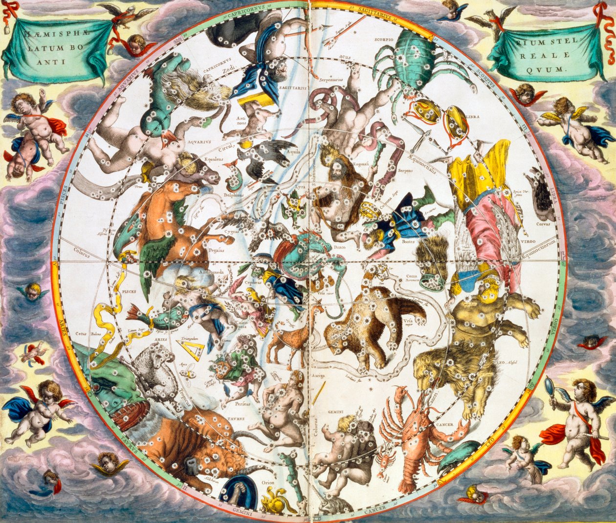 Planisferio celestial mostrando los signos del zodiaco, 1660-1661 de Andreas Cellarius