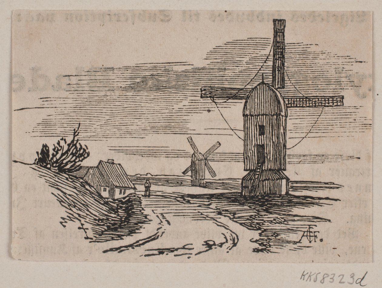 Dos molinos de poste cerca de un camino de Andreas Flinch