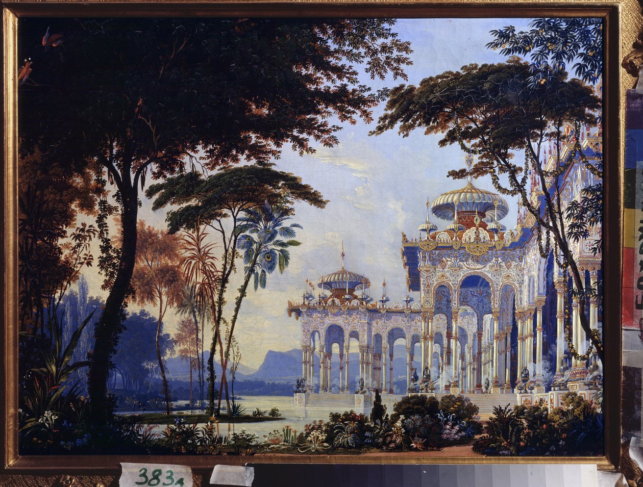 Palacio - Decoración preparatoria para la ópera "Rouslan y Lyudmila" de Mikhail Glinka (1804-1857) - Escenografía para la ópera Ruslan y Lyudmila de M Glinka - Obra de Andreas Leonhard Roller (1805-1891), acuarela y gouache sobre papel de Andreas Leonhard Roller