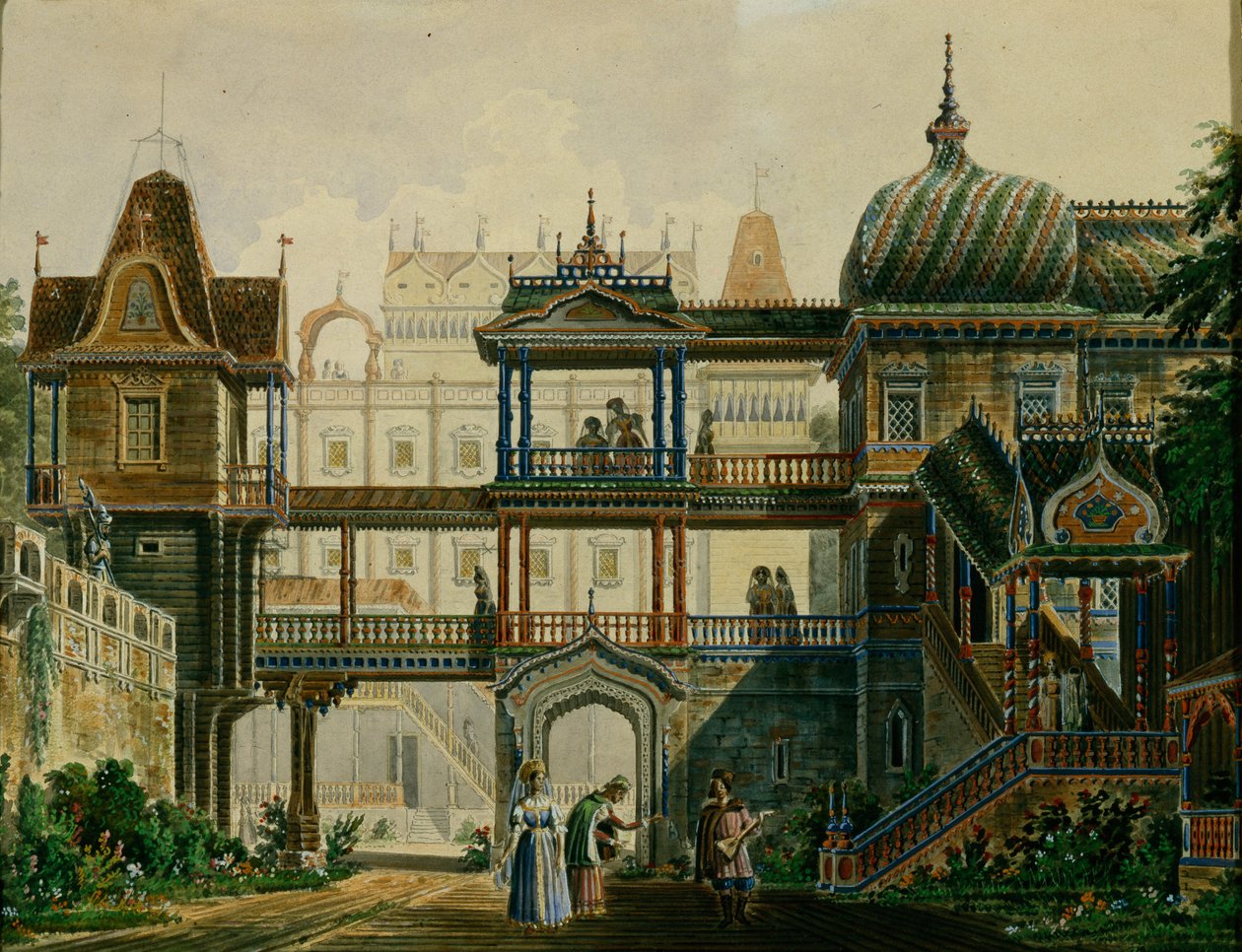 Diseño de escenario para la ópera La tumba de Askold por A. Verstovski, 1841 de Andreas Leonhard Roller