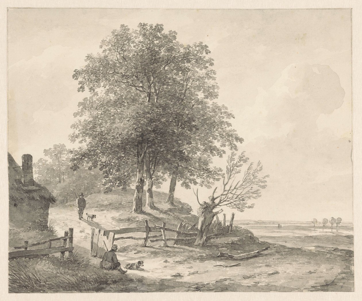 Paisaje con una casa de campo en una colina de Andreas Schelfhout