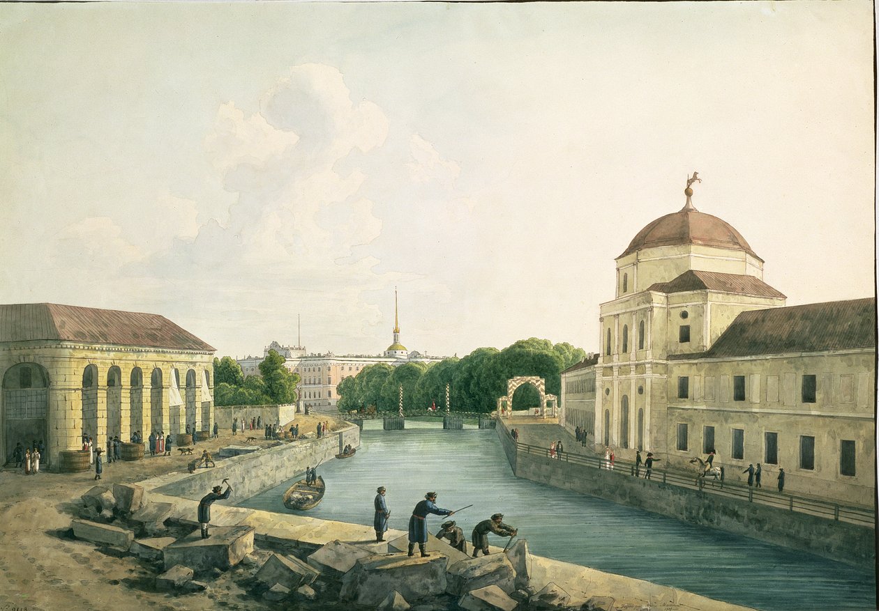 Vista del río Moika por las caballerizas imperiales, 1809 de Andrei Yefimovich Martynov