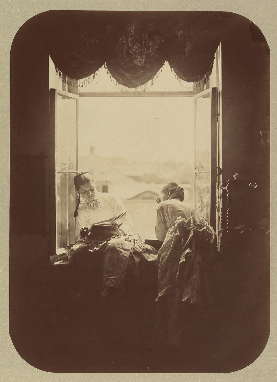 [Dos mujeres jóvenes en la ventana] de Andrei Osipovich Karelin