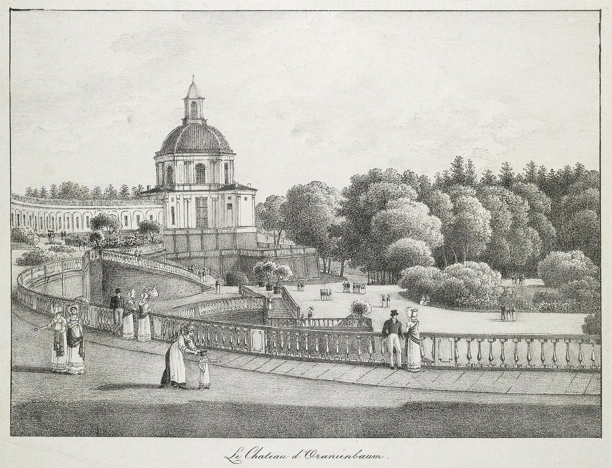 Vista de la iglesia del Gran Palacio en Oranienbaum, 1821-1822 de Andrei Yefimovich Martynov