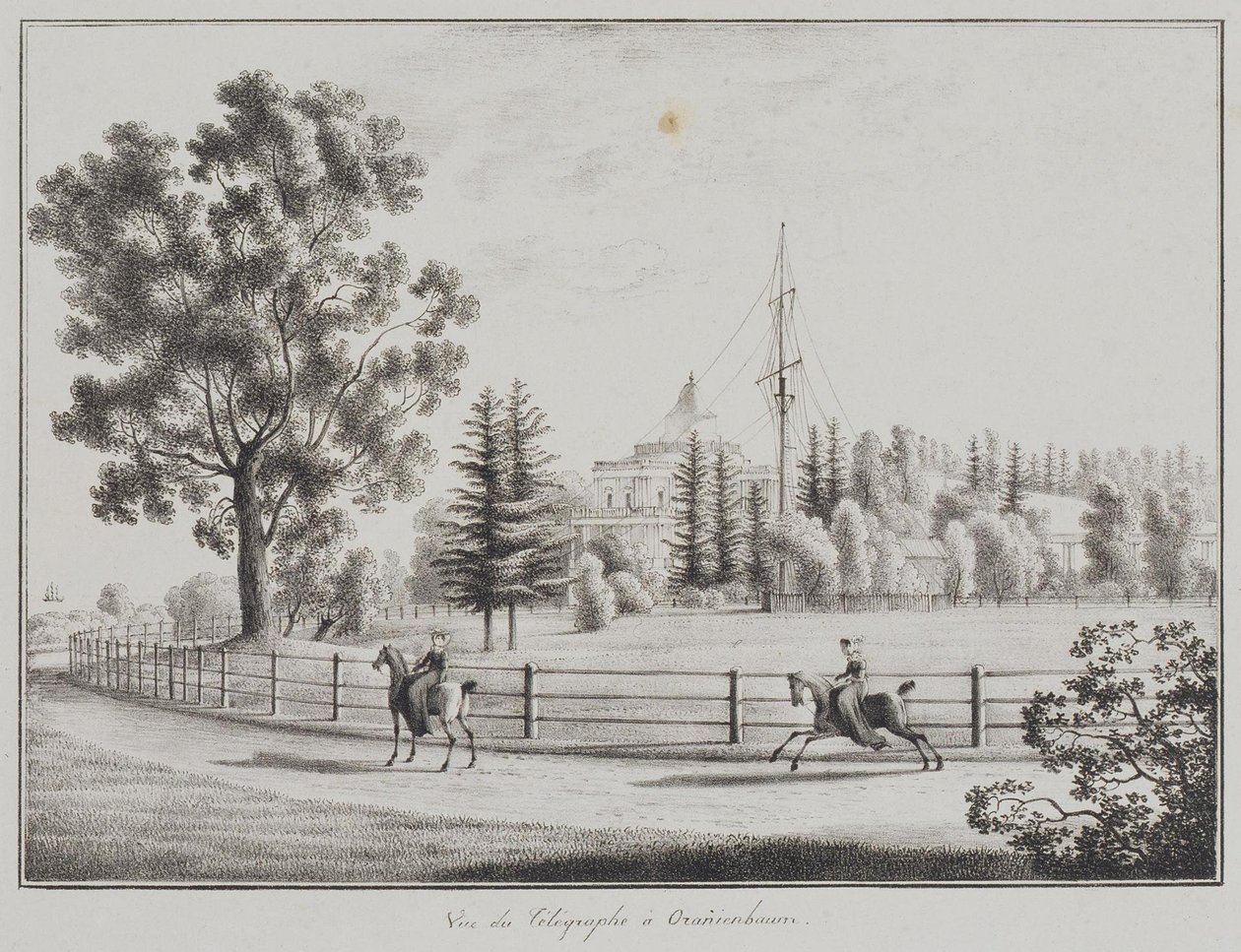 Vista del Pabellón de Toboganes y el Telégrafo en Oranienbaum de Andrei Yefimovich Martynov