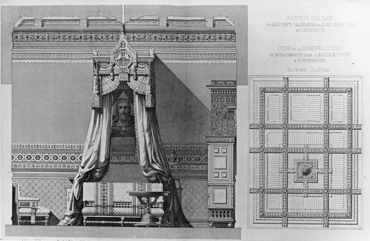 Dormitorio en el apartamento Bashmakov, San Petersburgo, c.1870s de Andrej Leont