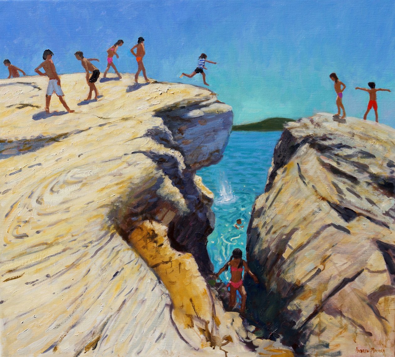 Saltando de las rocas, Platos, Skiathos, 2015 de Andrew Macara