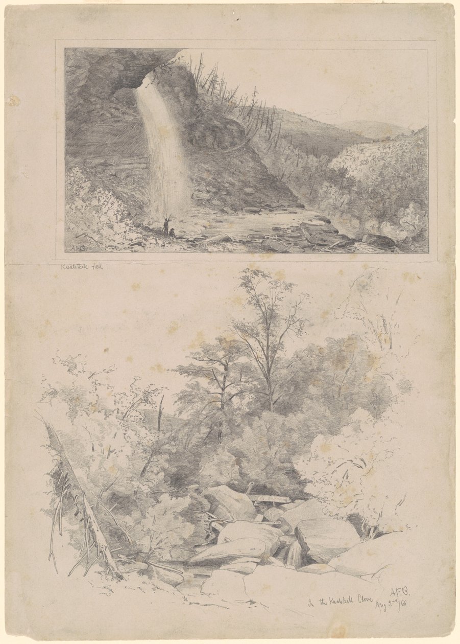 Cascada de Kaatskill; y En el desfiladero de Kaatskill de Andrew Fisher Bunner