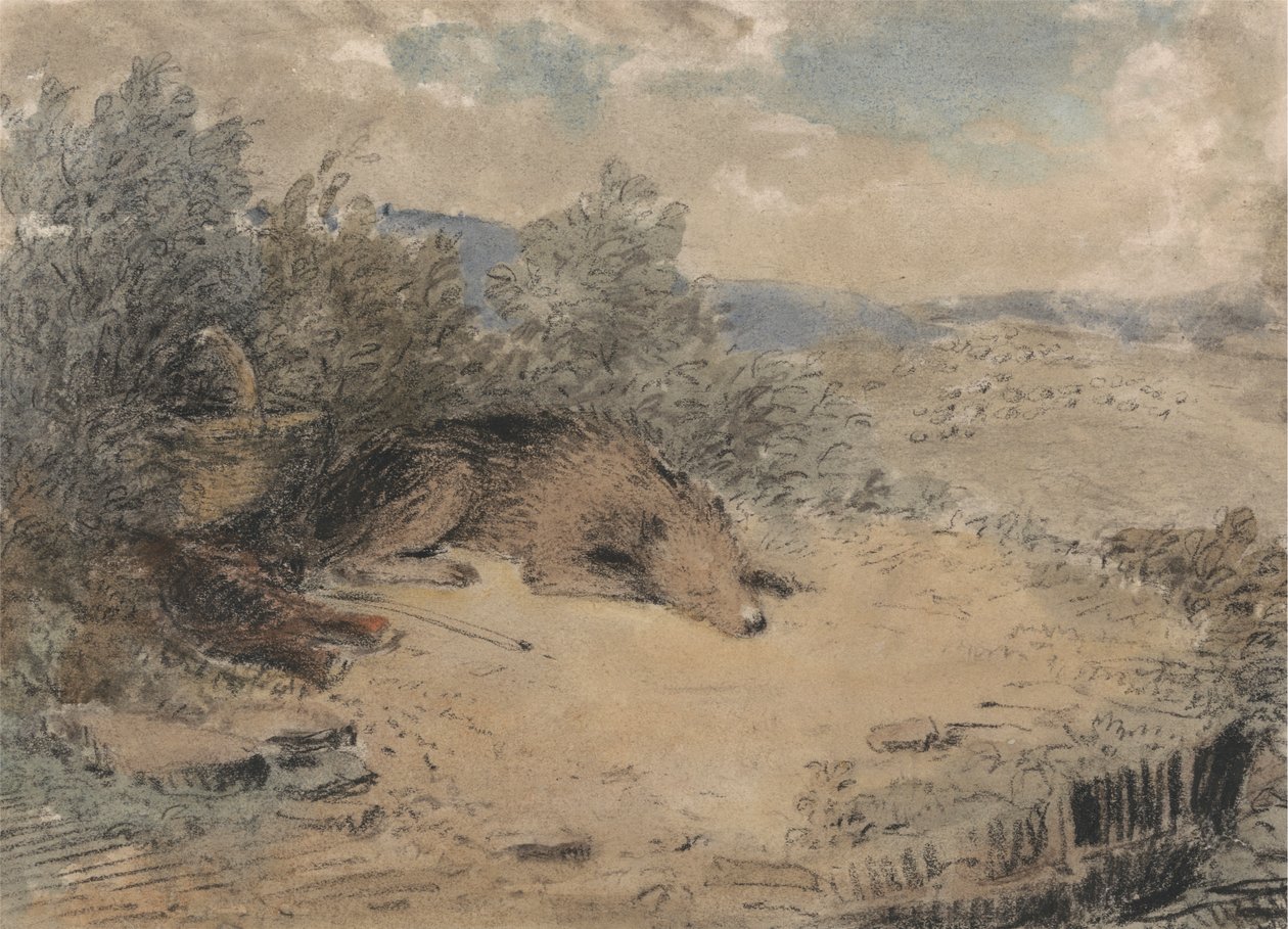 Perro pastor dormido en un paisaje de Andrew Geddes