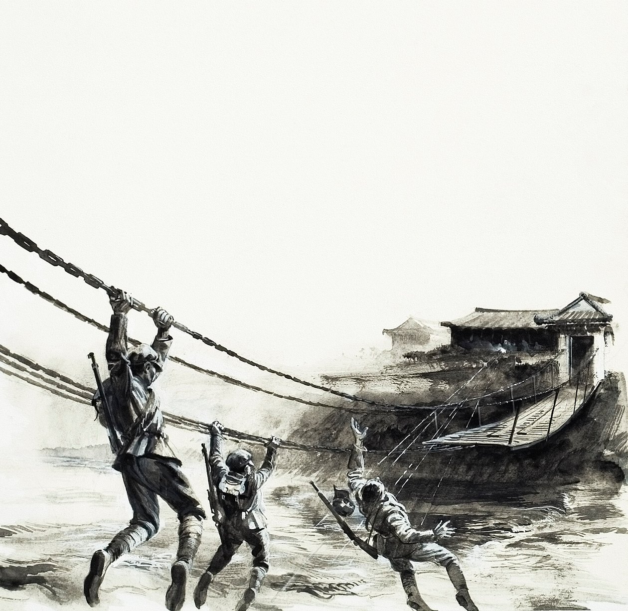 La batalla del puente de Luding (gouache sobre papel) de Andrew Howat
