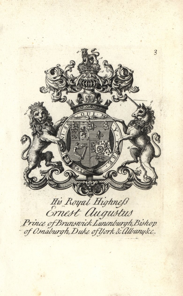 Escudo de armas y cresta de SAR Ernesto Augusto, Príncipe de Brunswick Luneburgo, Obispo de Osnaburgh, Duque de York y Albany de Andrew Johnston