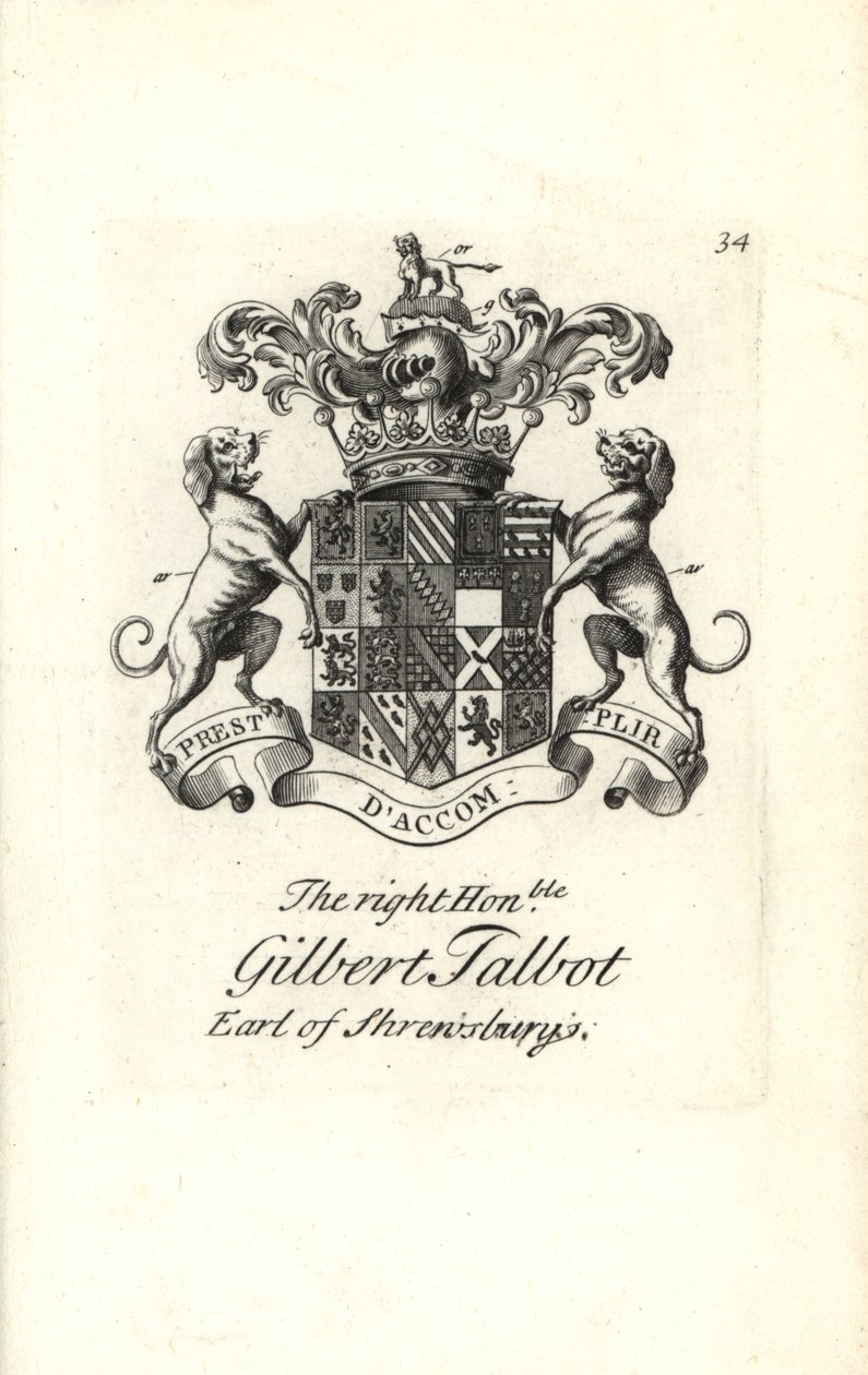 Escudo de armas y cresta del honorable Gilbert Talbot de Andrew Johnston