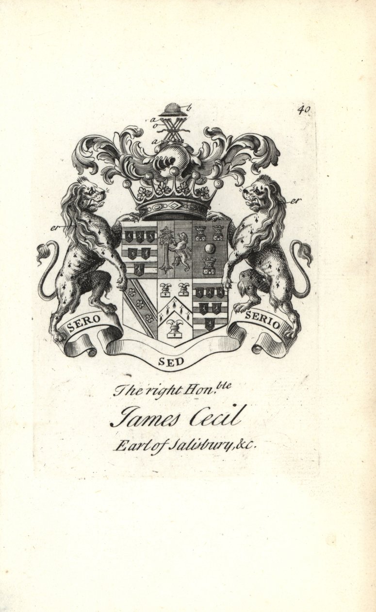 Escudo de armas y cresta del honorable James Cecil, 5º Conde de Salisbury de Andrew Johnston