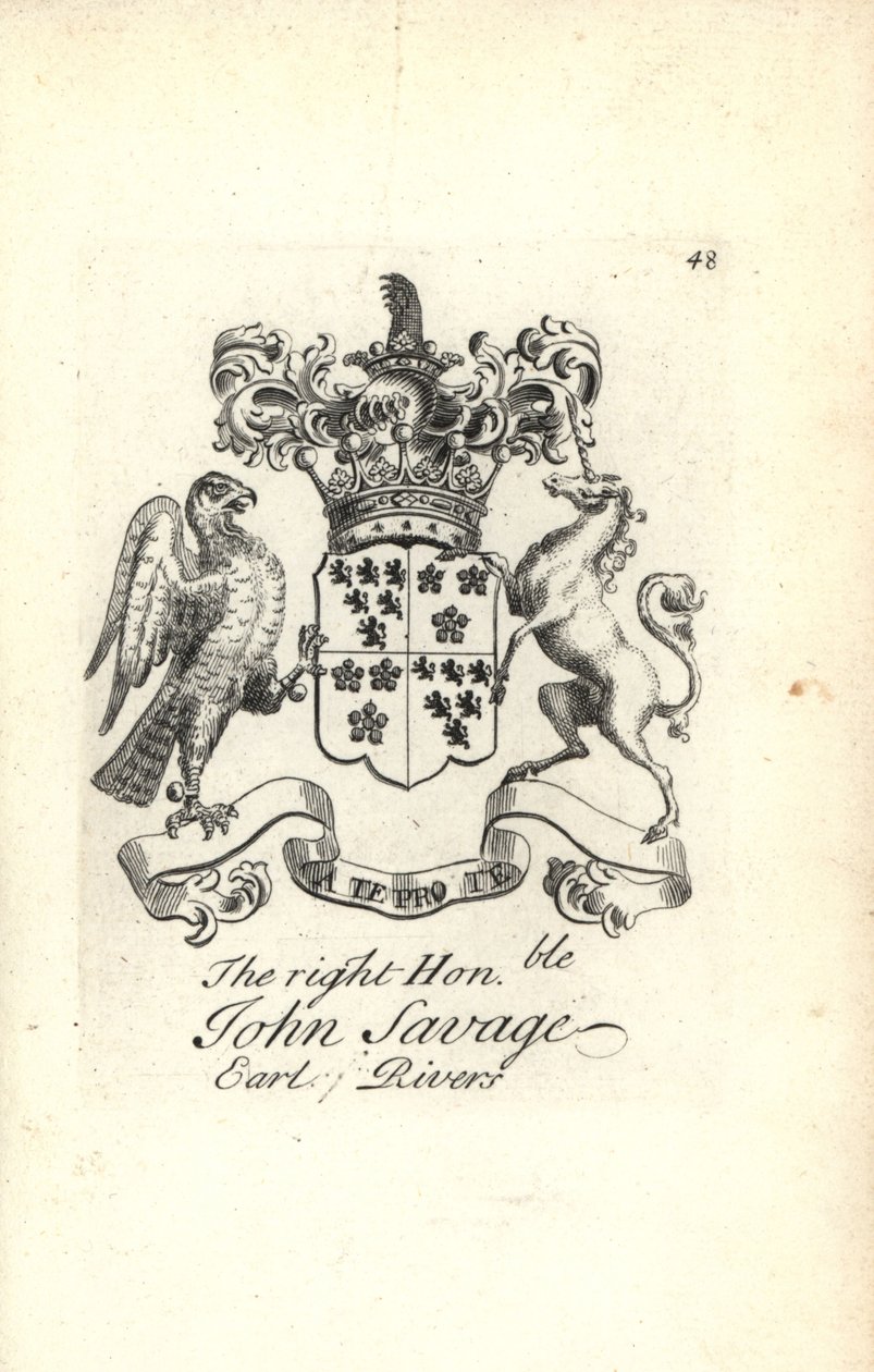 Escudo de armas y cresta del honorable John Savage, 5º Conde de Rivers de Andrew Johnston