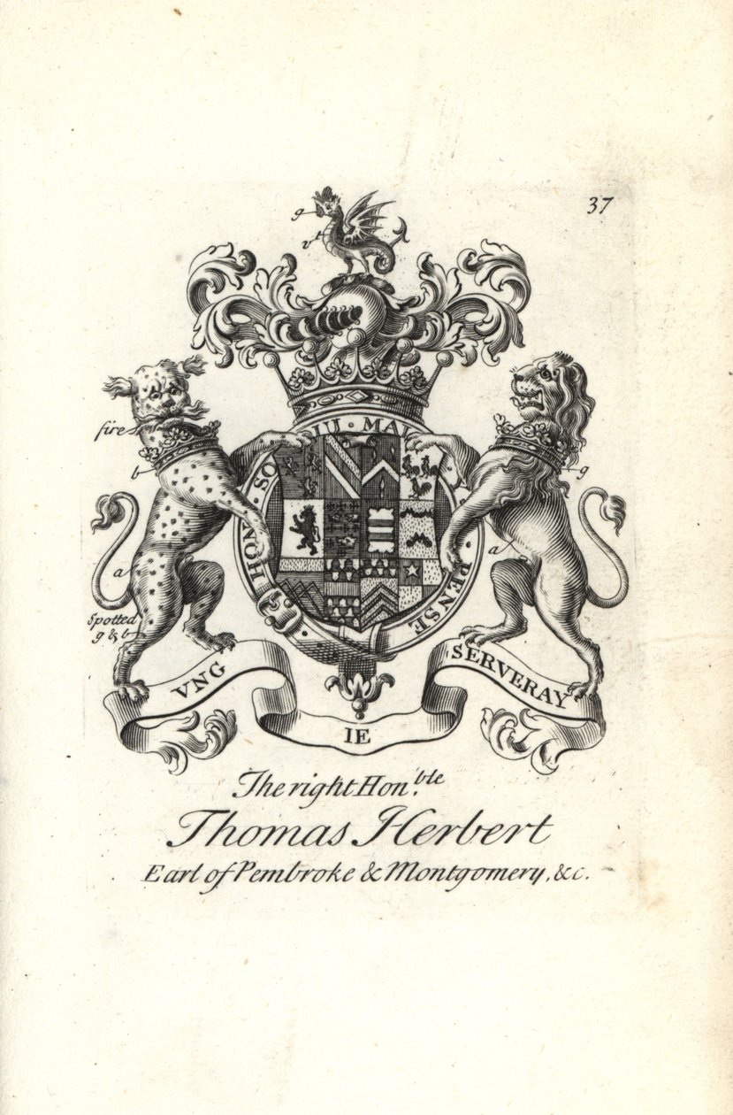 Escudo de armas y cresta del honorable Thomas Herbert, 8º Conde de Pembroke y Montgomery de Andrew Johnston