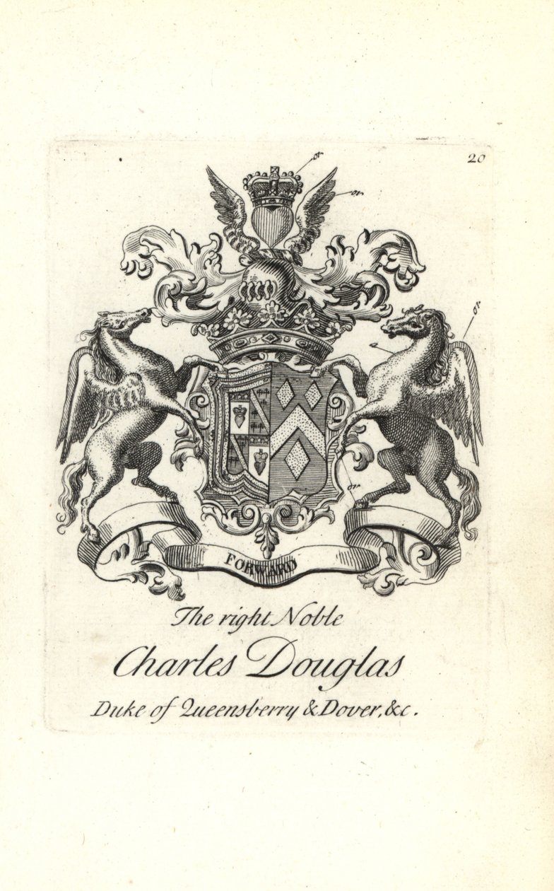 Escudo de armas y cresta del noble Charles Douglas, 3er Duque de Queensberry y Dover de Andrew Johnston
