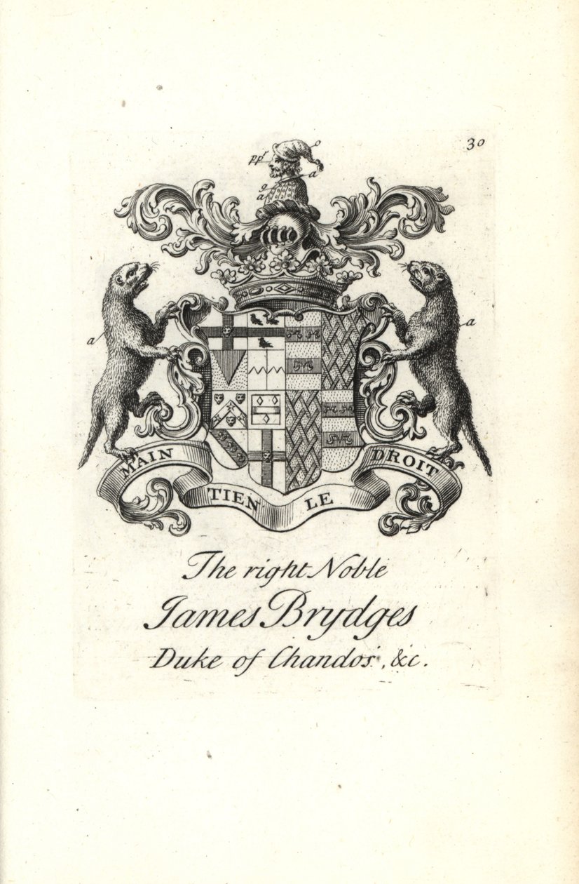 Escudo de armas y cresta del muy noble James Brydges, Duque de Chandos de Andrew Johnston