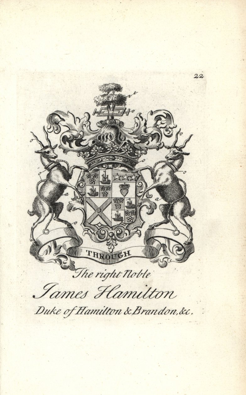 Escudo de armas y cresta del muy noble James Hamilton, 5º Duque de Hamilton y Brandon de Andrew Johnston