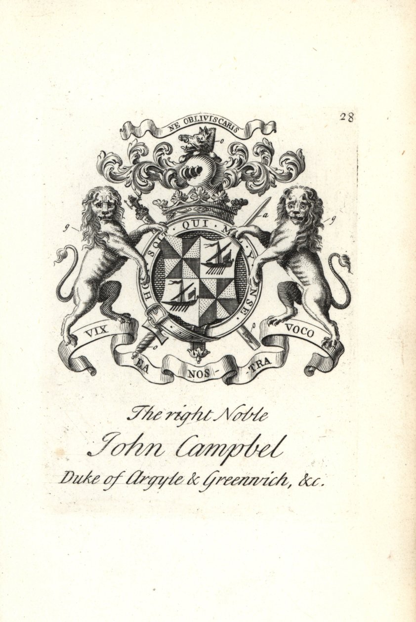 Escudo de armas y cresta del muy noble John Campbell, 2º Duque de Argyll y Greenwich de Andrew Johnston