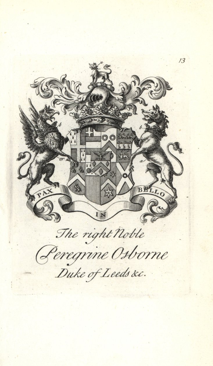 Escudo de armas y cresta del muy noble Peregrine Osborne, 2º Duque de Leeds de Andrew Johnston