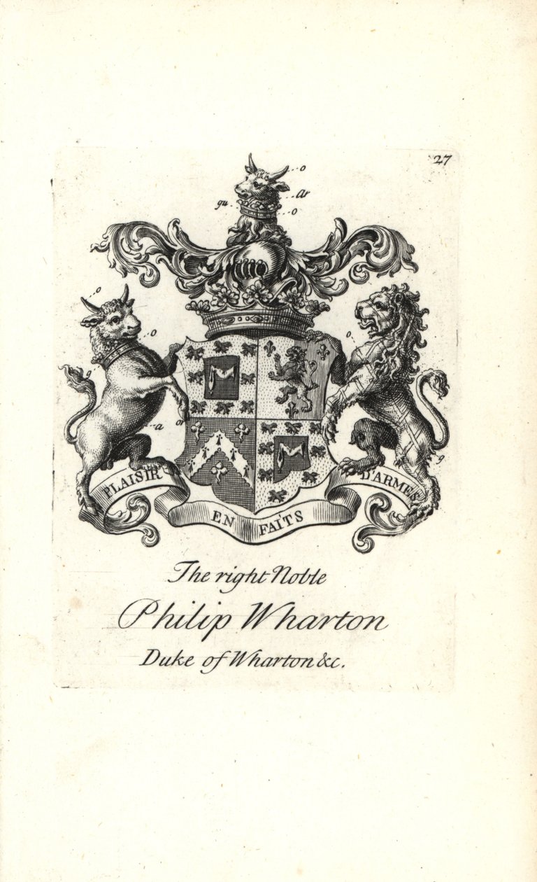 Escudo de armas y cresta del muy noble Philip Wharton de Andrew Johnston