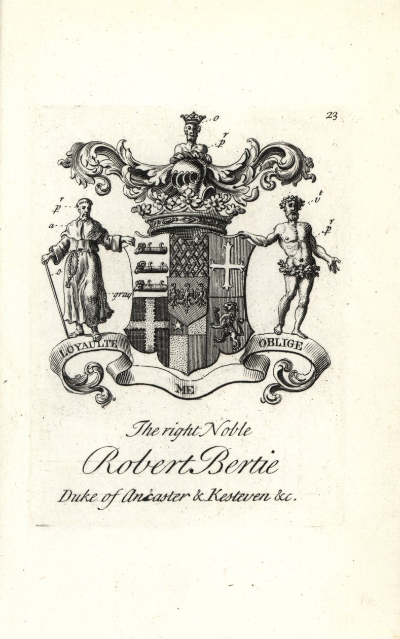 Escudo de armas y cresta del muy noble Robert Bertie de Andrew Johnston