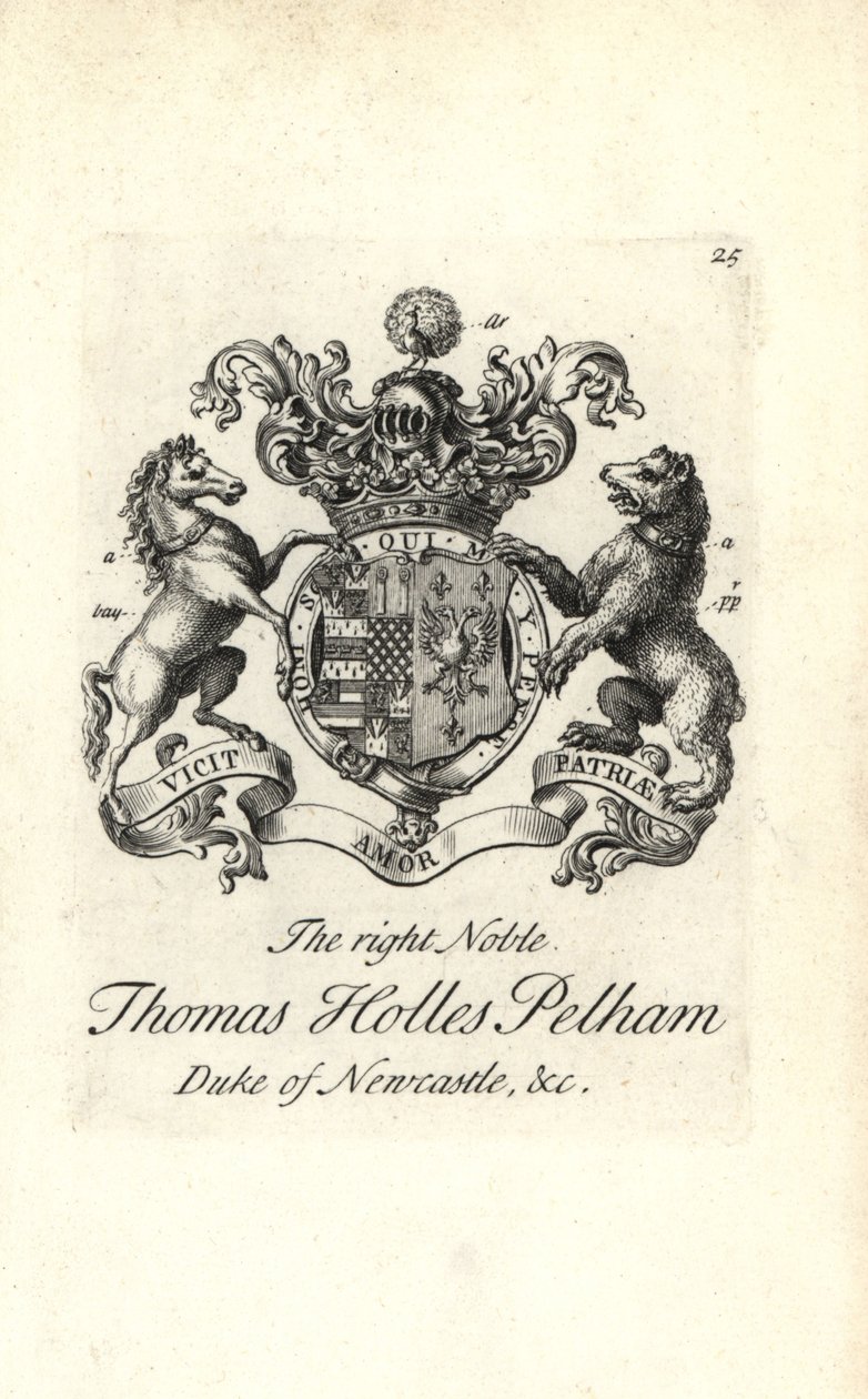 Escudo de armas y cresta del noble Thomas Holles Pelham de Andrew Johnston
