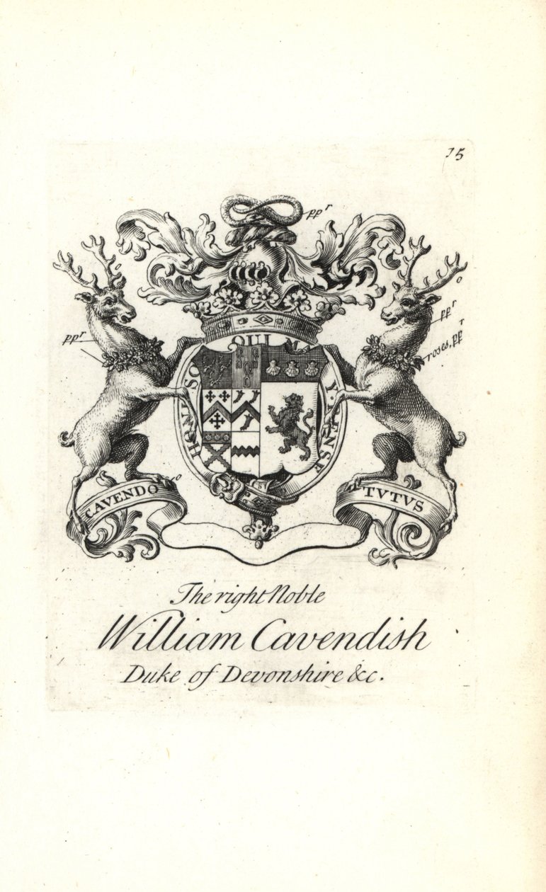 Escudo de armas y cresta del noble William Cavendish, 2º Duque de Devonshire de Andrew Johnston