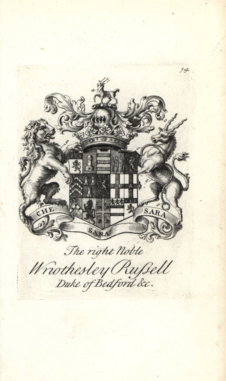 Escudo de armas y cresta del muy noble Wriothesley Russell, 3er Duque de Bedford de Andrew Johnston