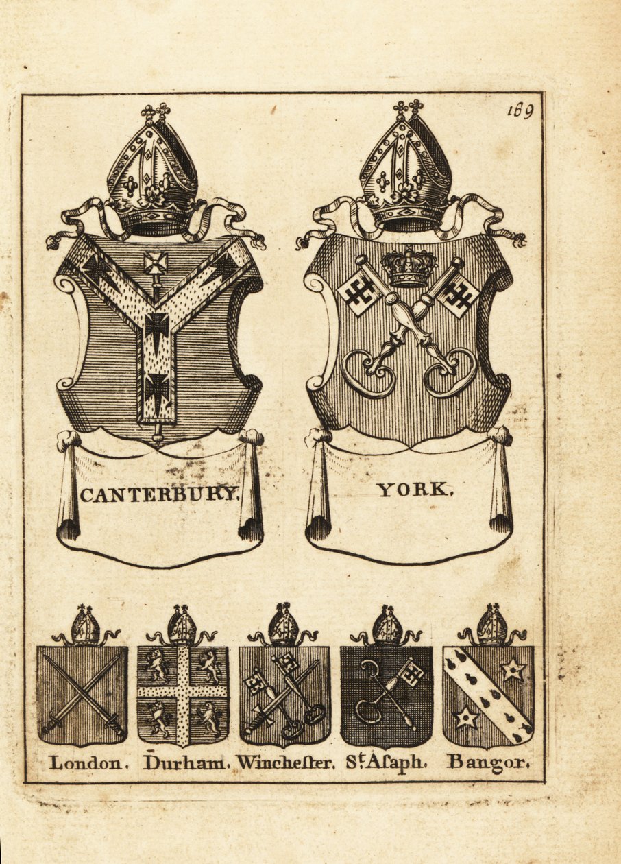 Escudo de armas de los Obispos de Canterbury, York, Londres, Durham, Winchester, St de Andrew Johnston