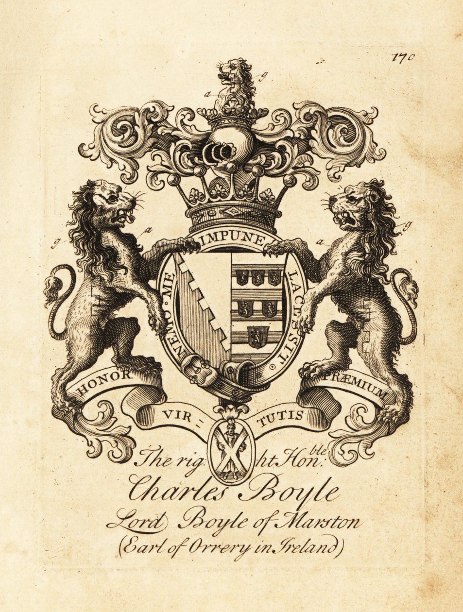 Escudo de armas del Muy Honorable Charles Boyle, Lord Boyle de Marston, 4º Conde de Orrery en Irlanda de Andrew Johnston