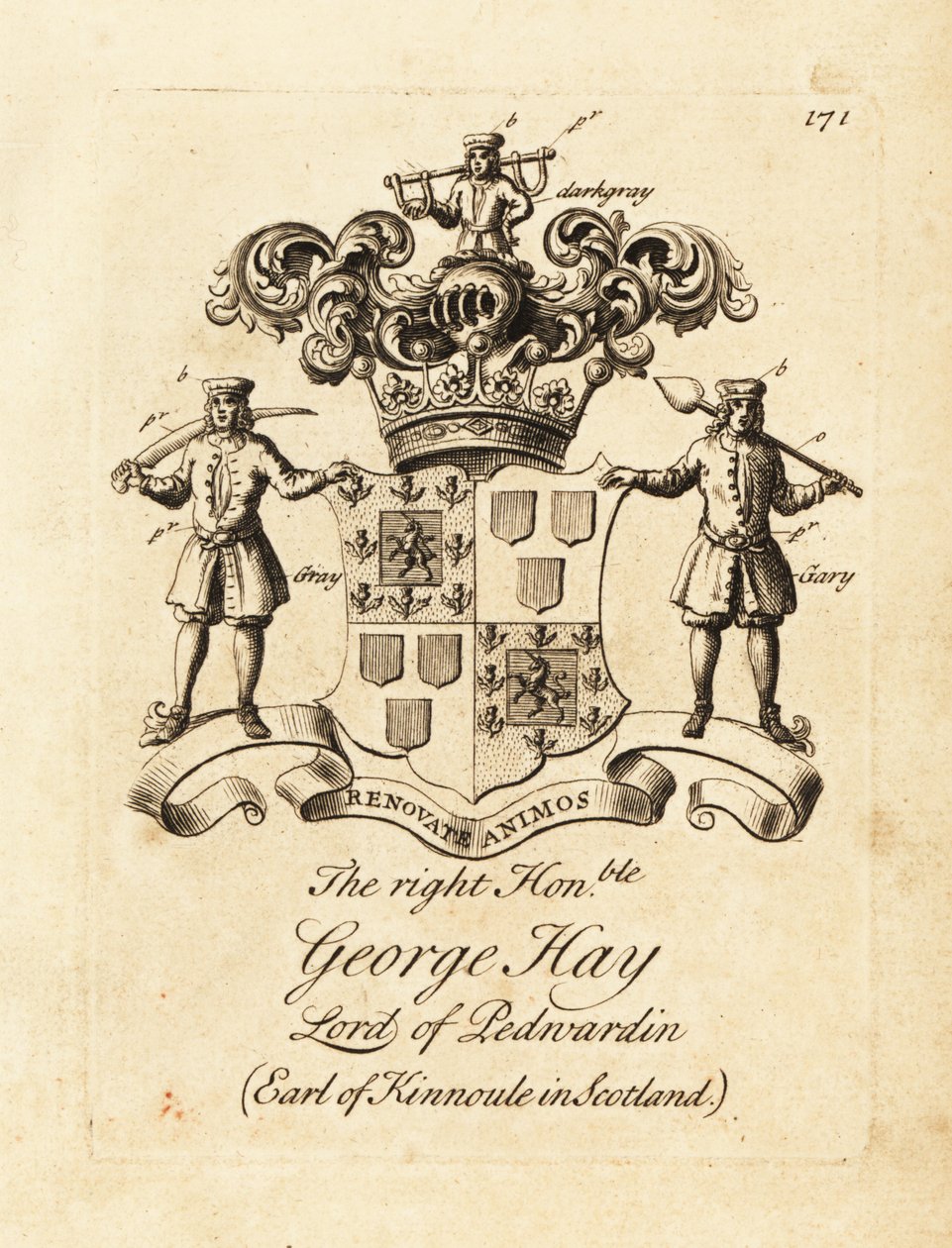 Escudo de armas del Muy Honorable George Hay, Lord de Penwardian, 8º Conde de Kinnoule en Escocia de Andrew Johnston